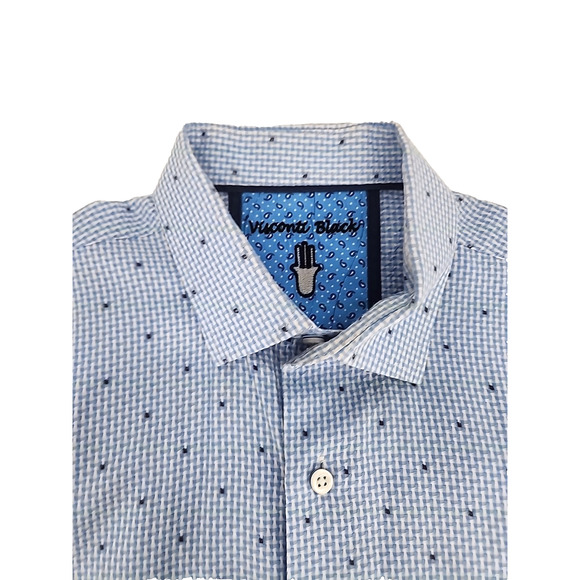 Luchiano Visconti Black Men Blue Geometric Long Sleeve Button Front Shirt Med - Picture 6 of 10